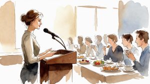 A female speaker addresses the Terre Haute Breakfast Optimist Club